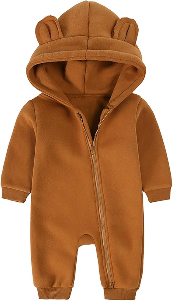 Generisch Unisex Newborn Baby Boys Girls Long Sleeve Zipper Ears with Overalls Fleece Warm Romper Loose Outfit Clothing