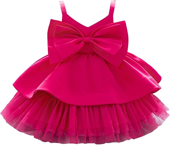 Shorts Kids Girls Princess Dress for Toddler Girls 1st Birthday Bowknot Tulle Skirt Strapless Flower Girl Party Dress for Baby 1-3 Years Leggings 152, Hot Pink, 12-18 Months