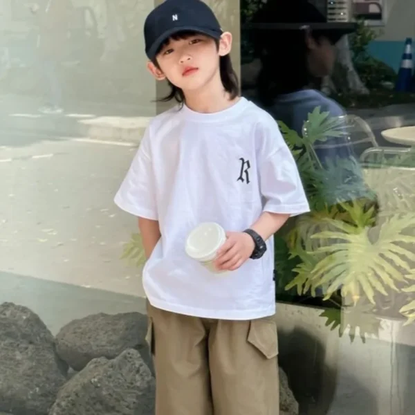 2026 New Boys' 100% Cotton Short Sleeve T-Shirt Trendy Summer Kids' Stylish Summer Wear